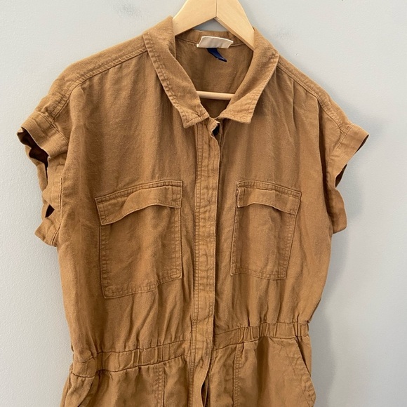Universal Threads Utility Linen Blend Cap Sleeve Lightweight Tan Brown Romper - Picture 5 of 5